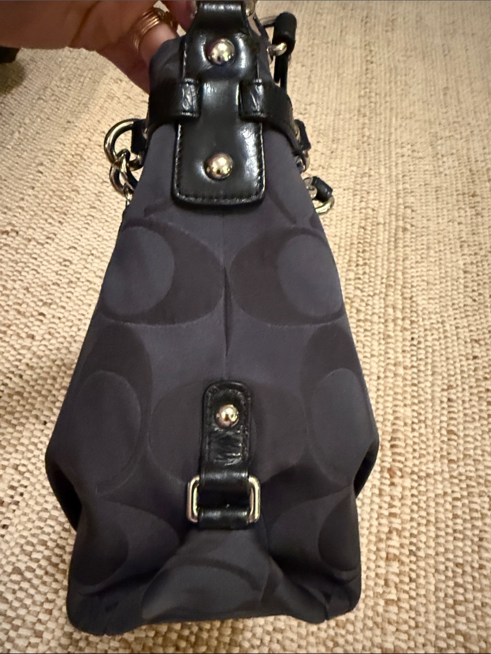 Coach Black Signature Jacquard Tote with Leather Trim F171183 Size 14x4x11 - Picture 10 of 11